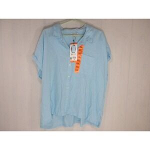 Orvis Top Womens XXL Blue Linen Blend‎ Button Up Short Sleeve Outdoor Gorpcore